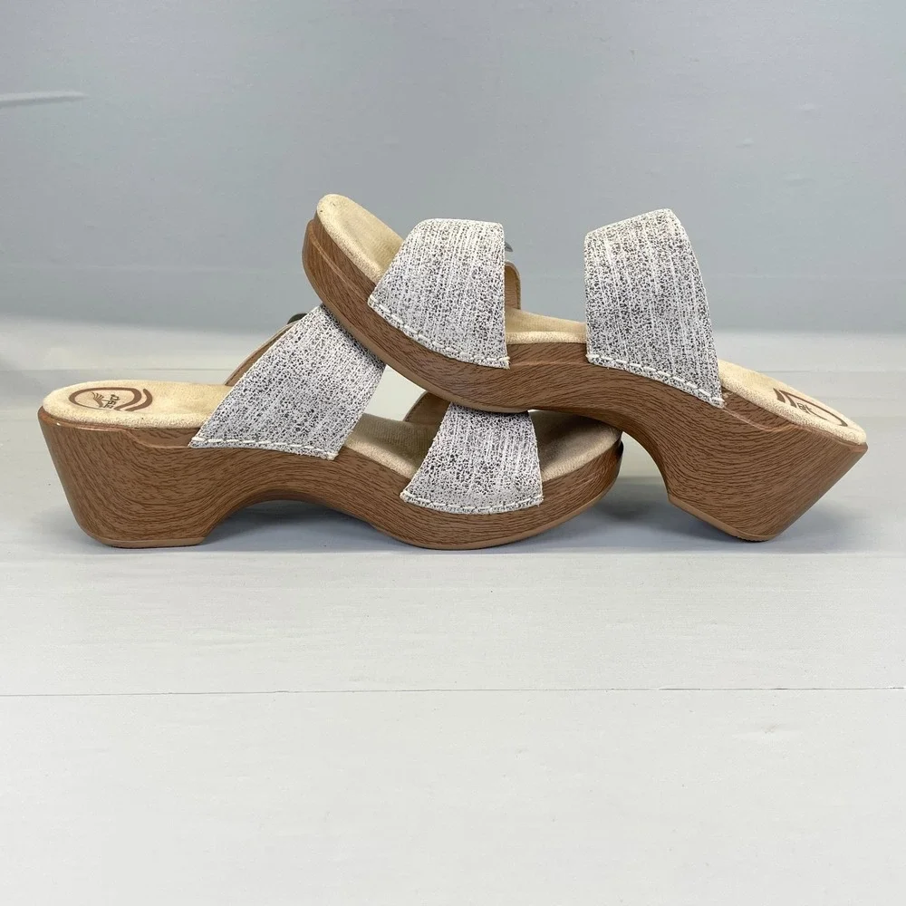 Dansko Sophie Wedge Sandals Womens Size 40 US 9.5 Gray Leather Comfort Shoes